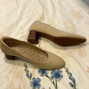 Vivaia almond toe block heel pumps beige